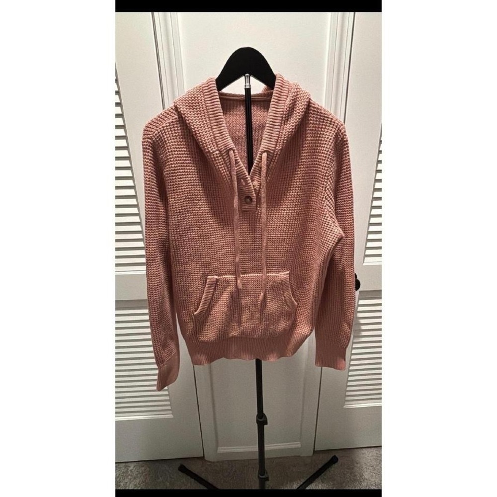 Pink Waffle Knit Hoodie Pullover Sweater Size S